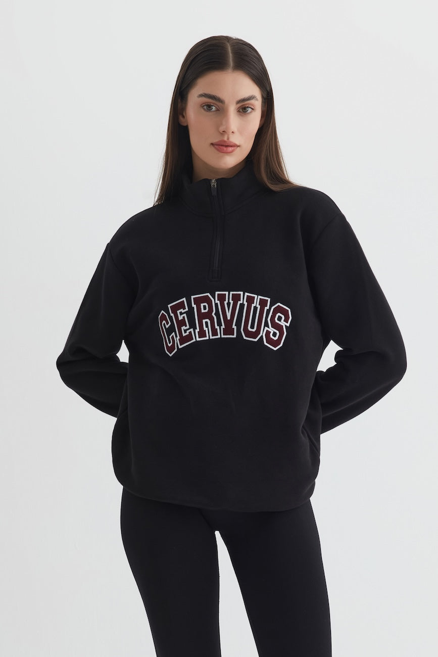 VELA Üç İplik Yarım Fermuarlı Kadın Sweatshirt Siyah