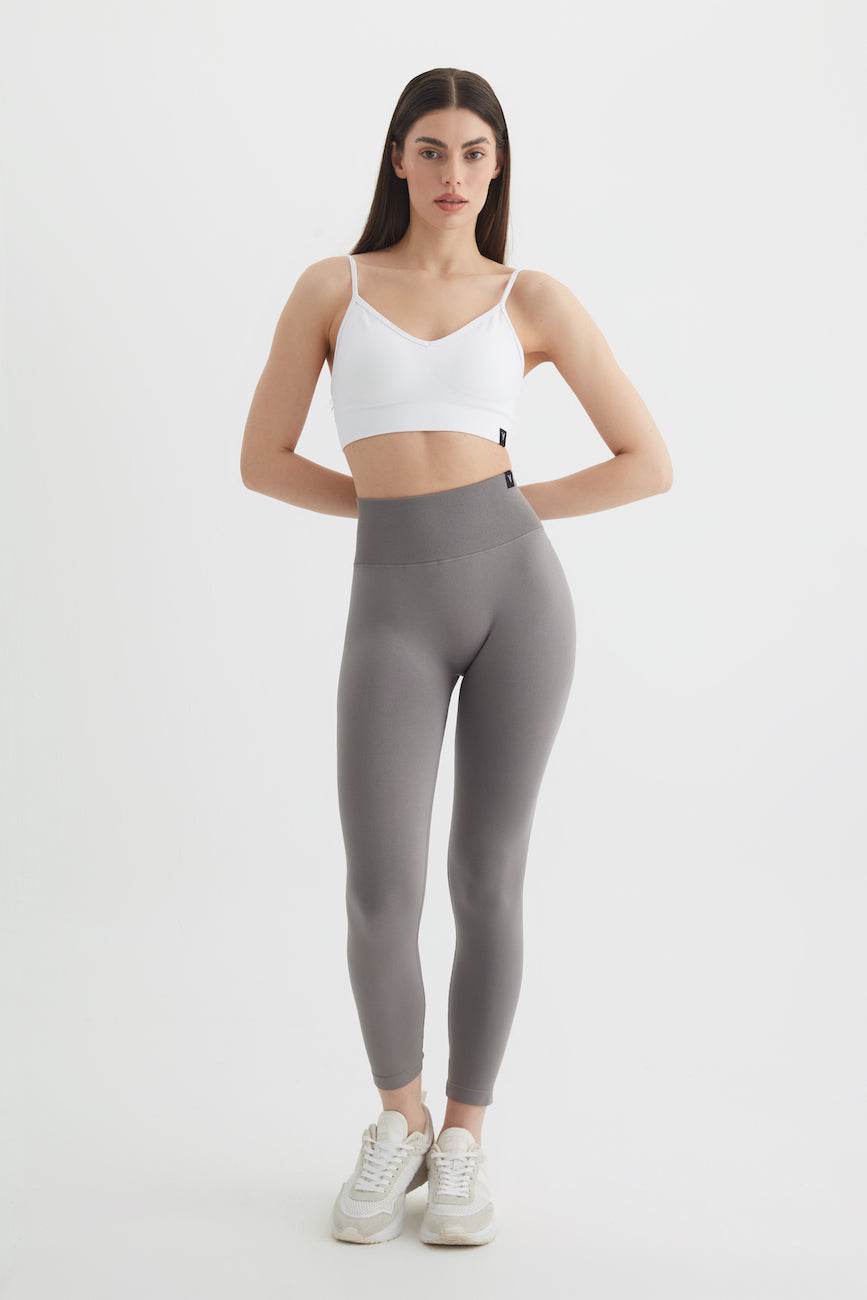Aura Yüksek Bel Kemer Detaylı Spor Tayt Gri