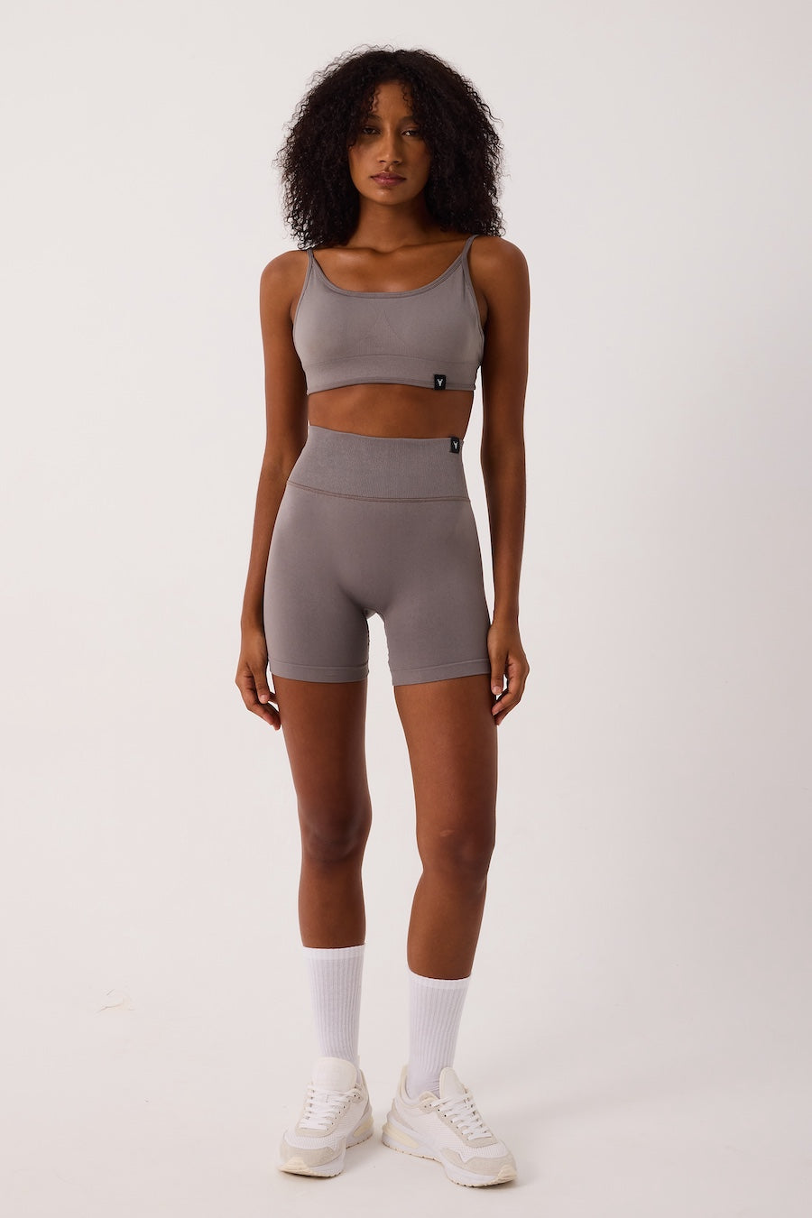 Aura Yüksek Bel Kemer Detaylı Spor Şort Gri