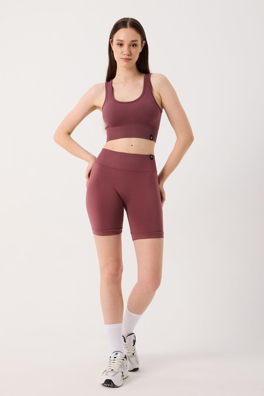 Essential Yüksek Bel Spor Şort Mürdüm