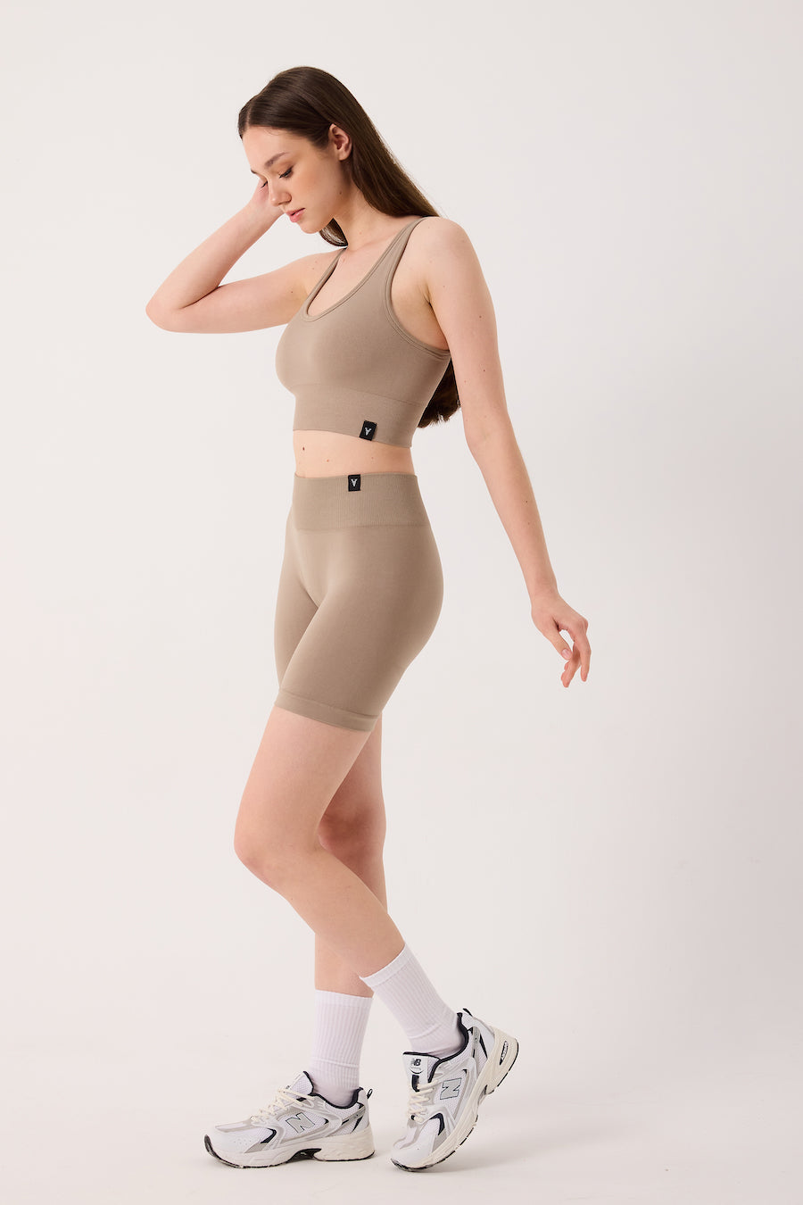 Essential Yüksek Bel Spor Şort Taş