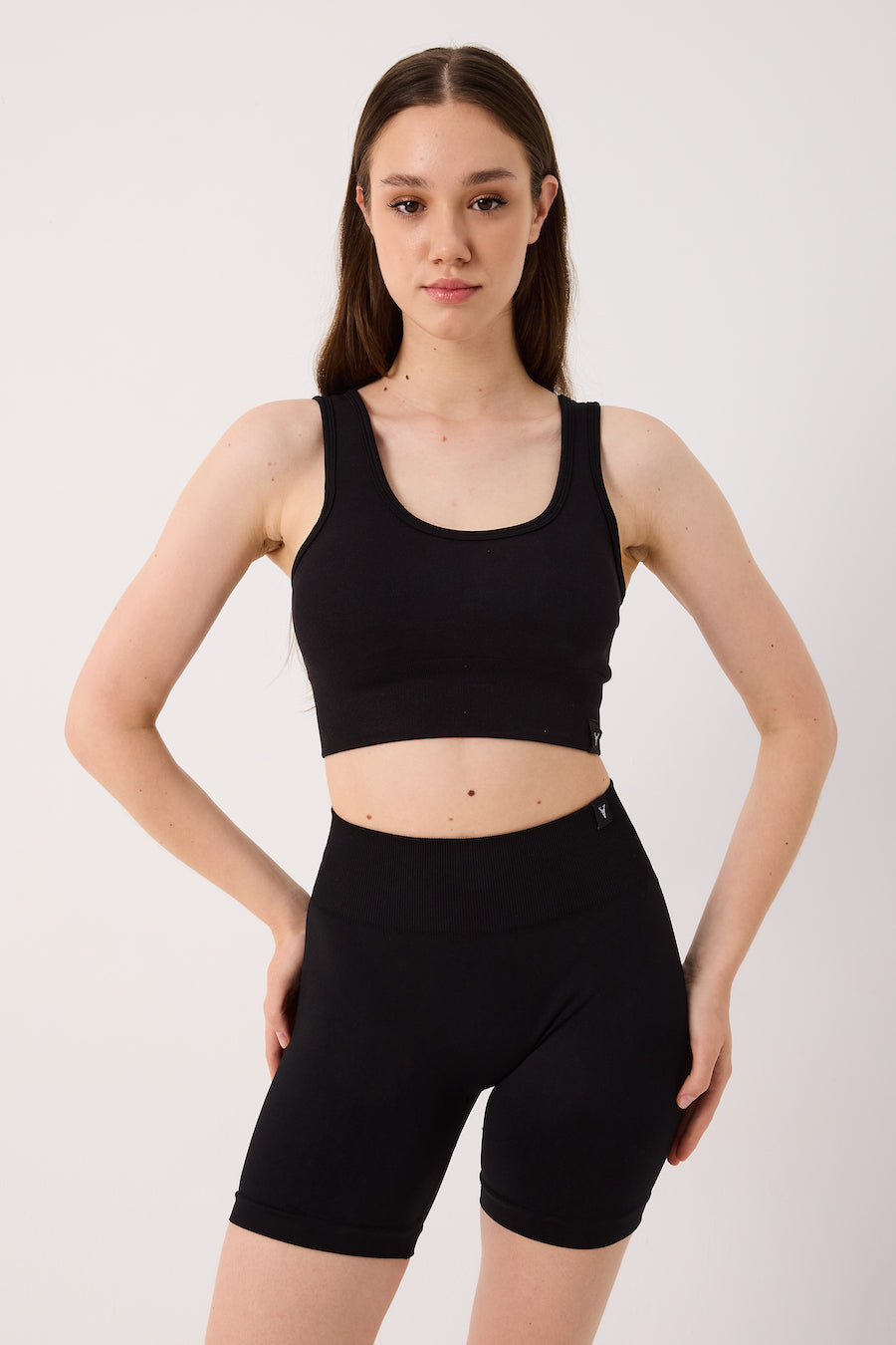 Essential Yüksek Bel Spor Şort Siyah