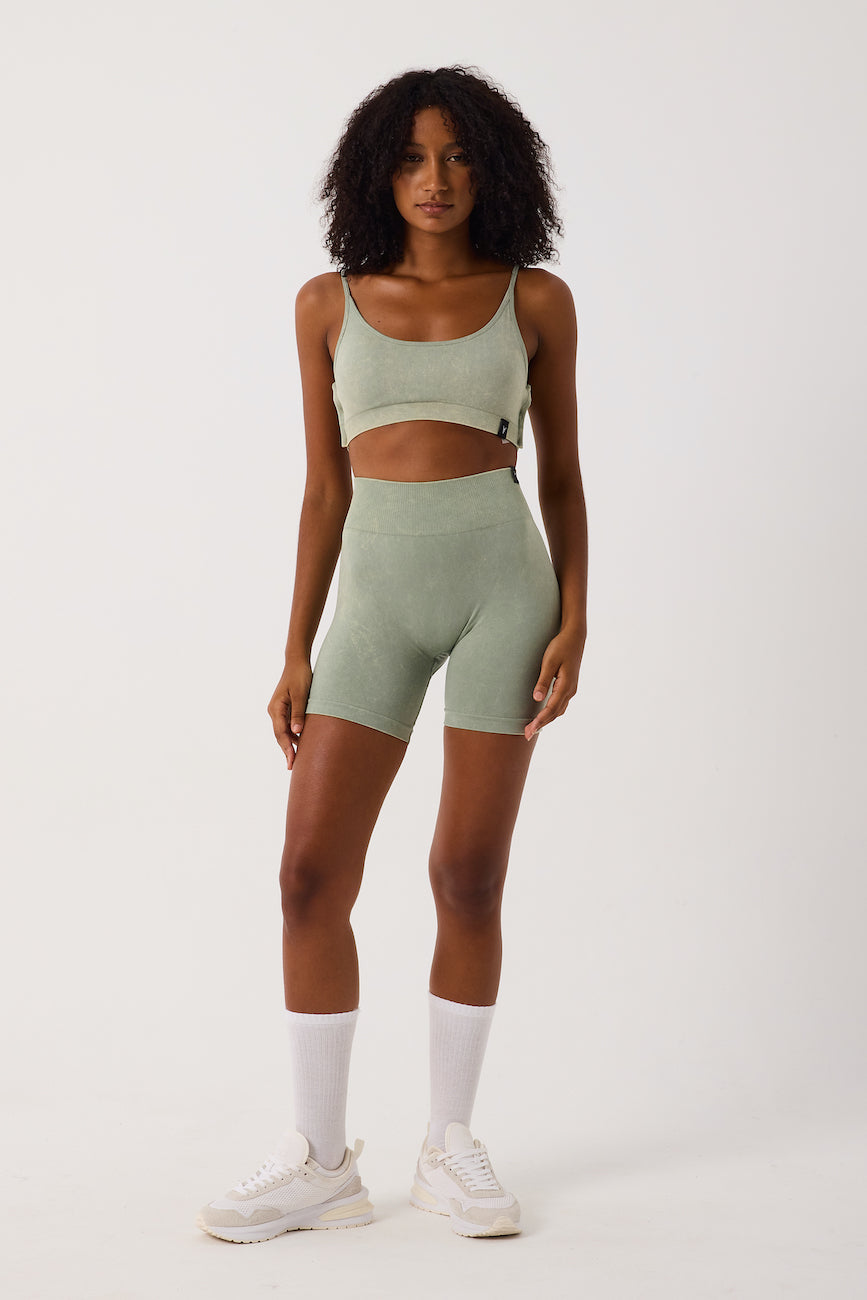 Glowfit Yüksek Bel Kısa Şort Asit Yeşil