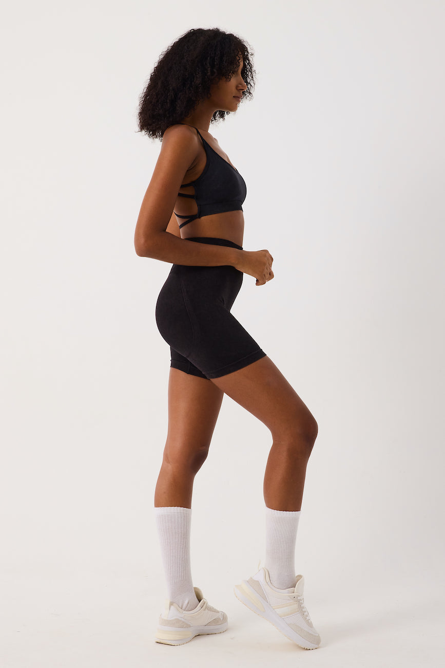 Glowfit Yüksek Bel Kısa Şort Asit Siyah