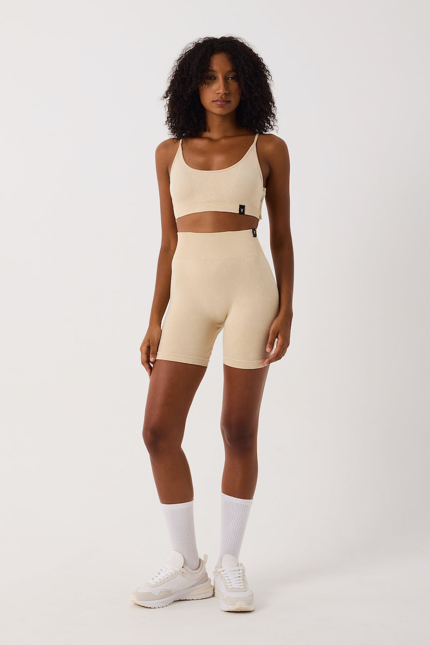 Glowfit Yüksek Bel Kısa Şort Asit Bej