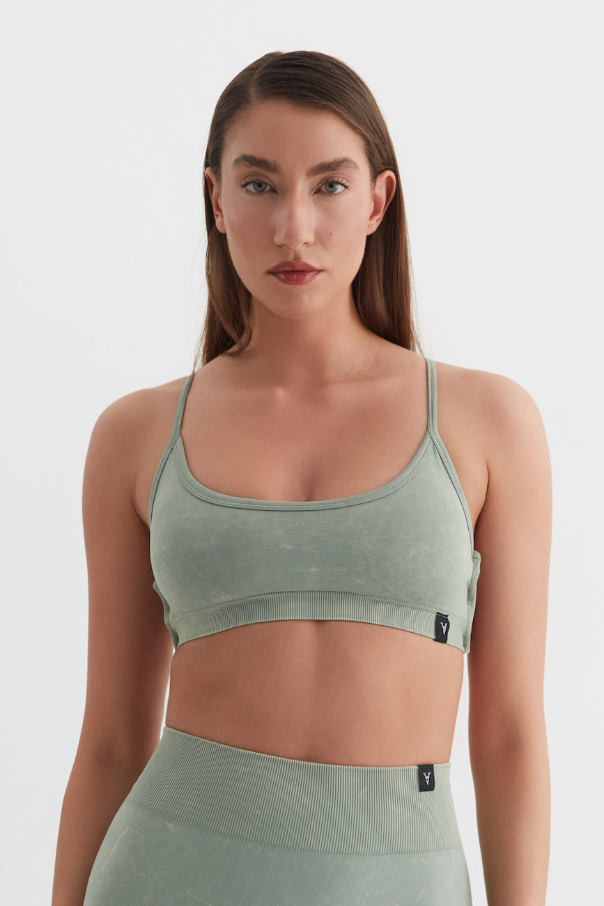 Glowfit Askılı Sırt Detaylı Bra Asit Yeşil