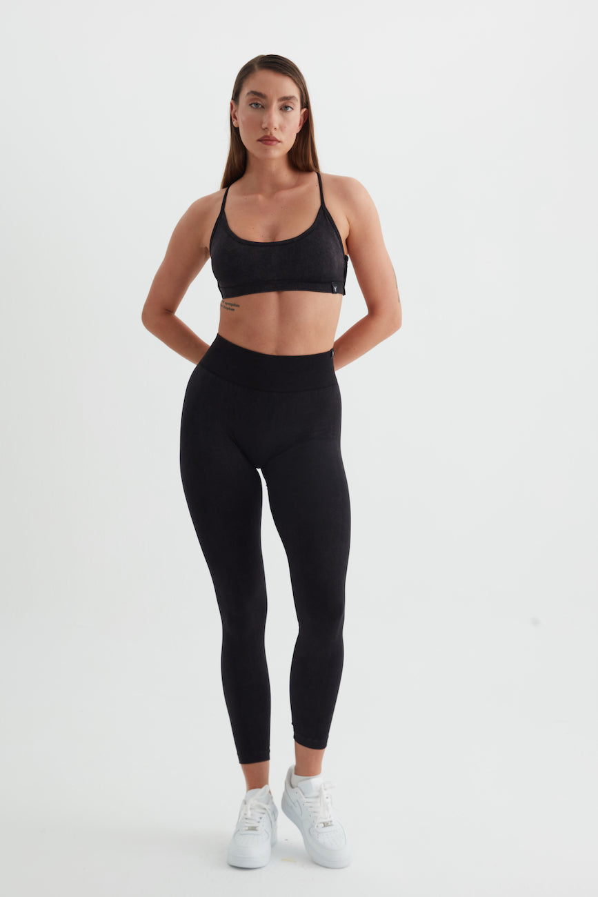 Glowfit Askılı Sırt Detaylı Bra Asit Siyah