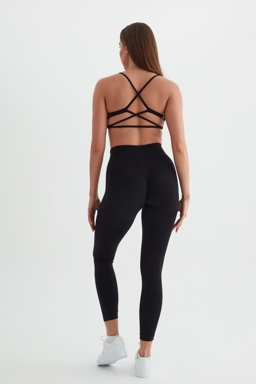 Glowfit Askılı Sırt Detaylı Bra Asit Siyah