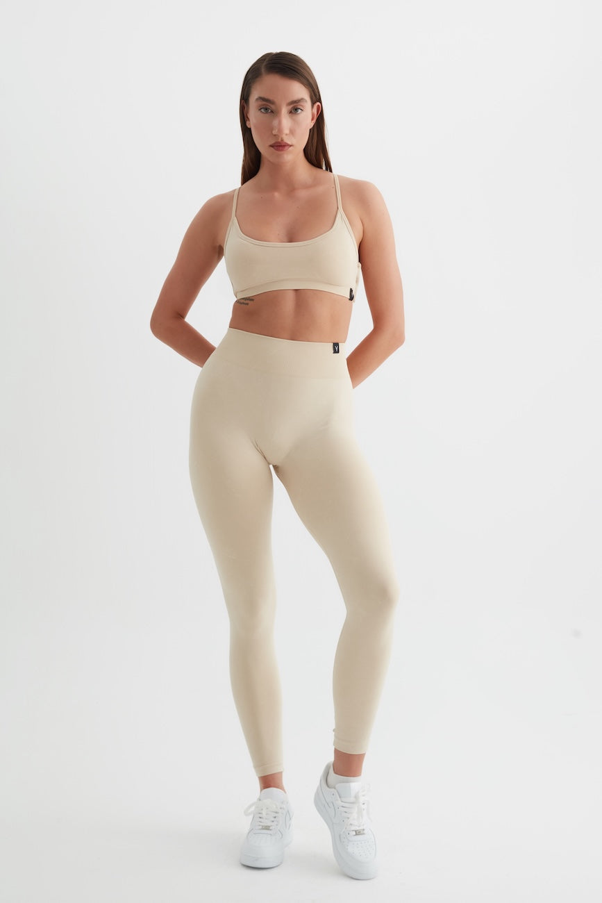 Glowfit Yüksek Bel Toparlayıcı Spor Tayt Asit Bej