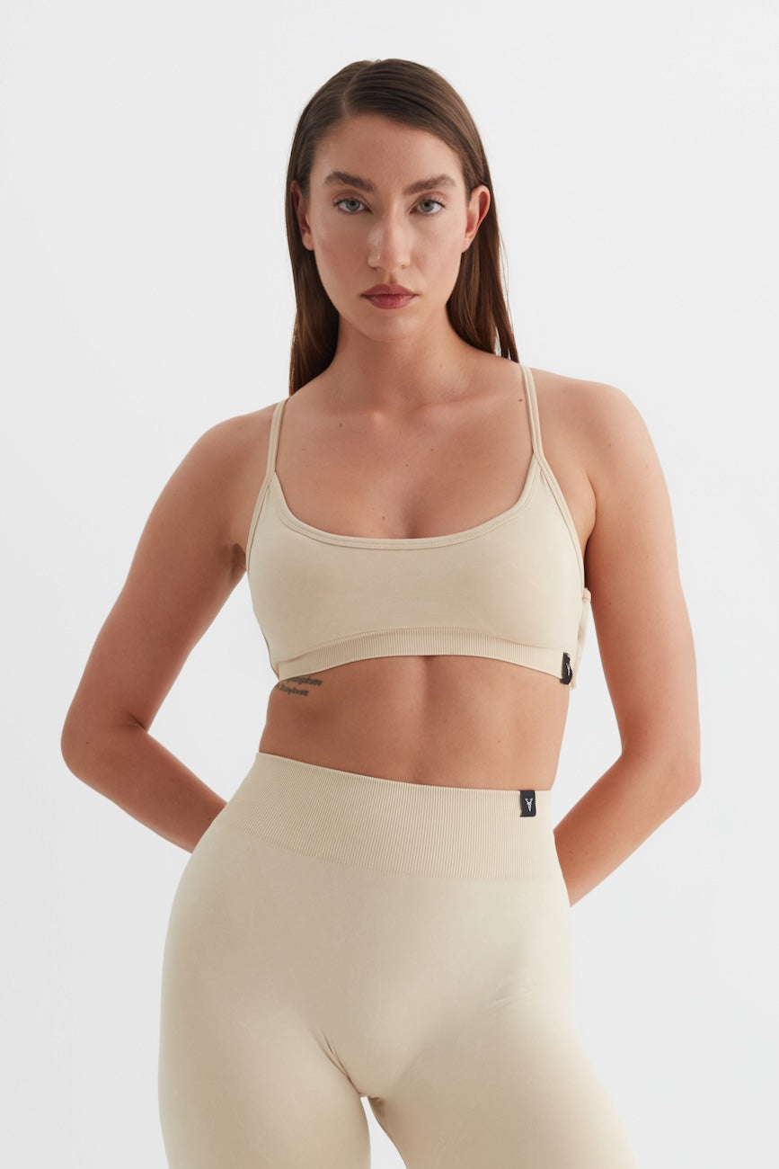 Glowfit Askılı Sırt Detaylı Bra Asit Bej