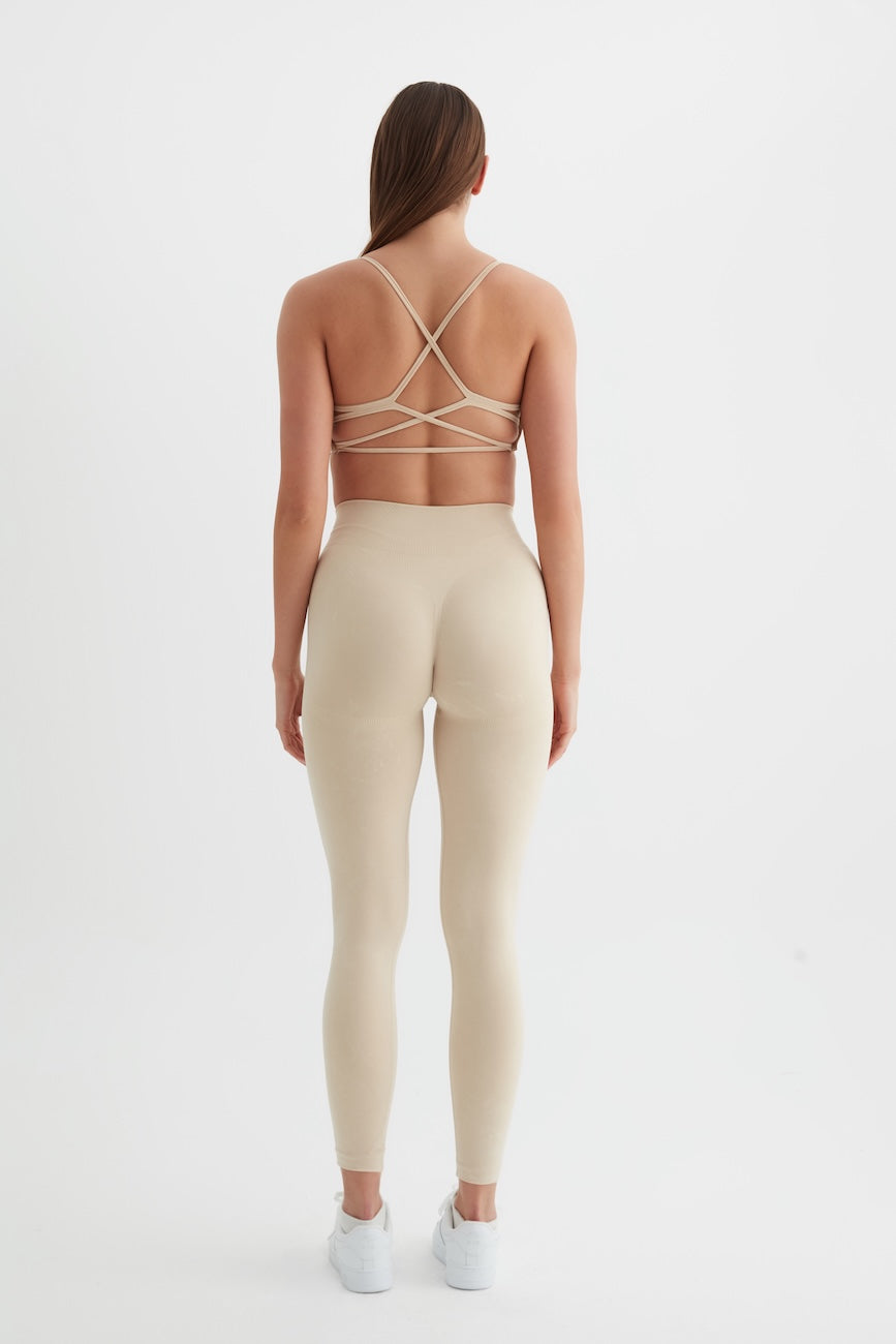 Glowfit Askılı Sırt Detaylı Bra Asit Bej