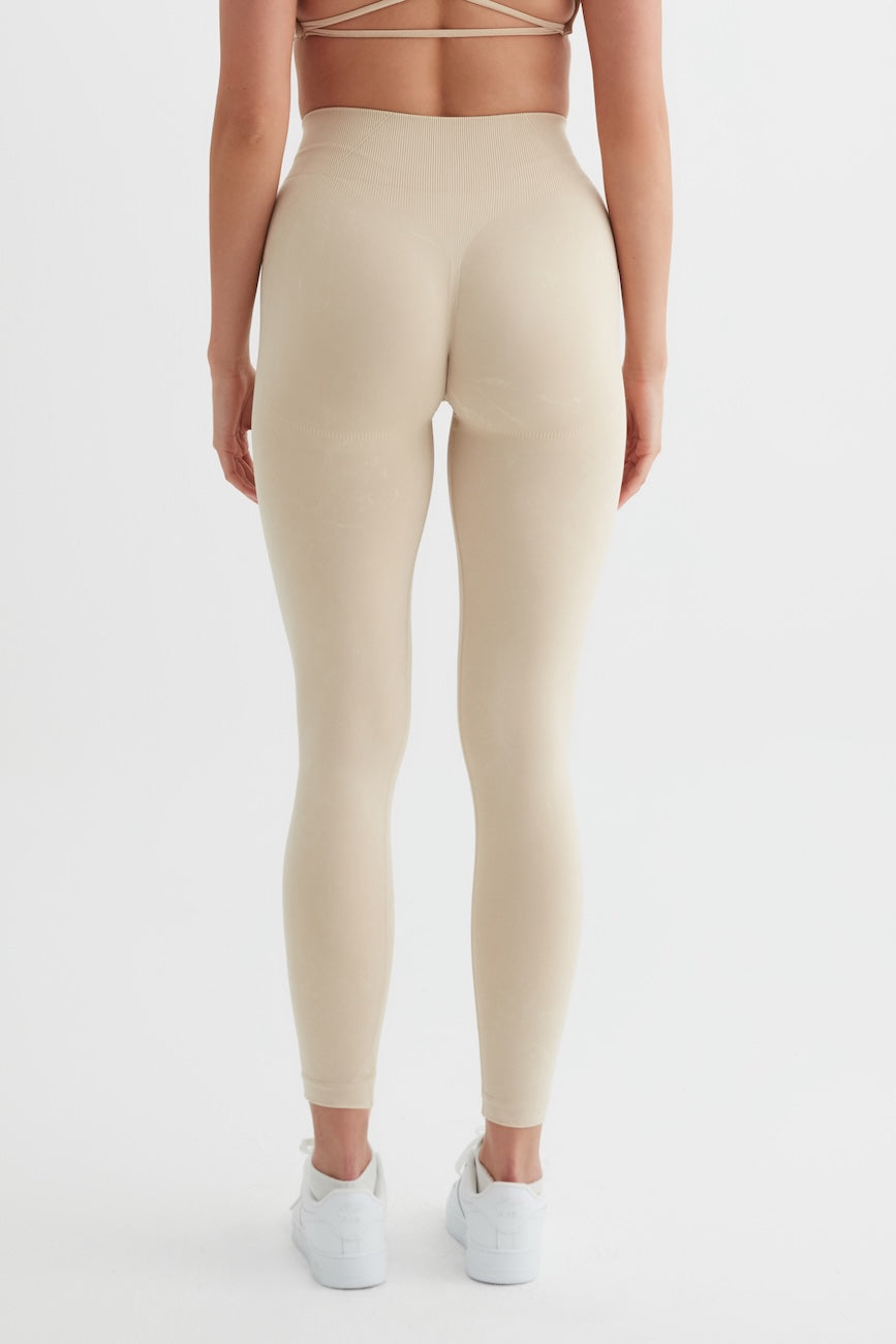 Glowfit Yüksek Bel Toparlayıcı Spor Tayt Asit Bej