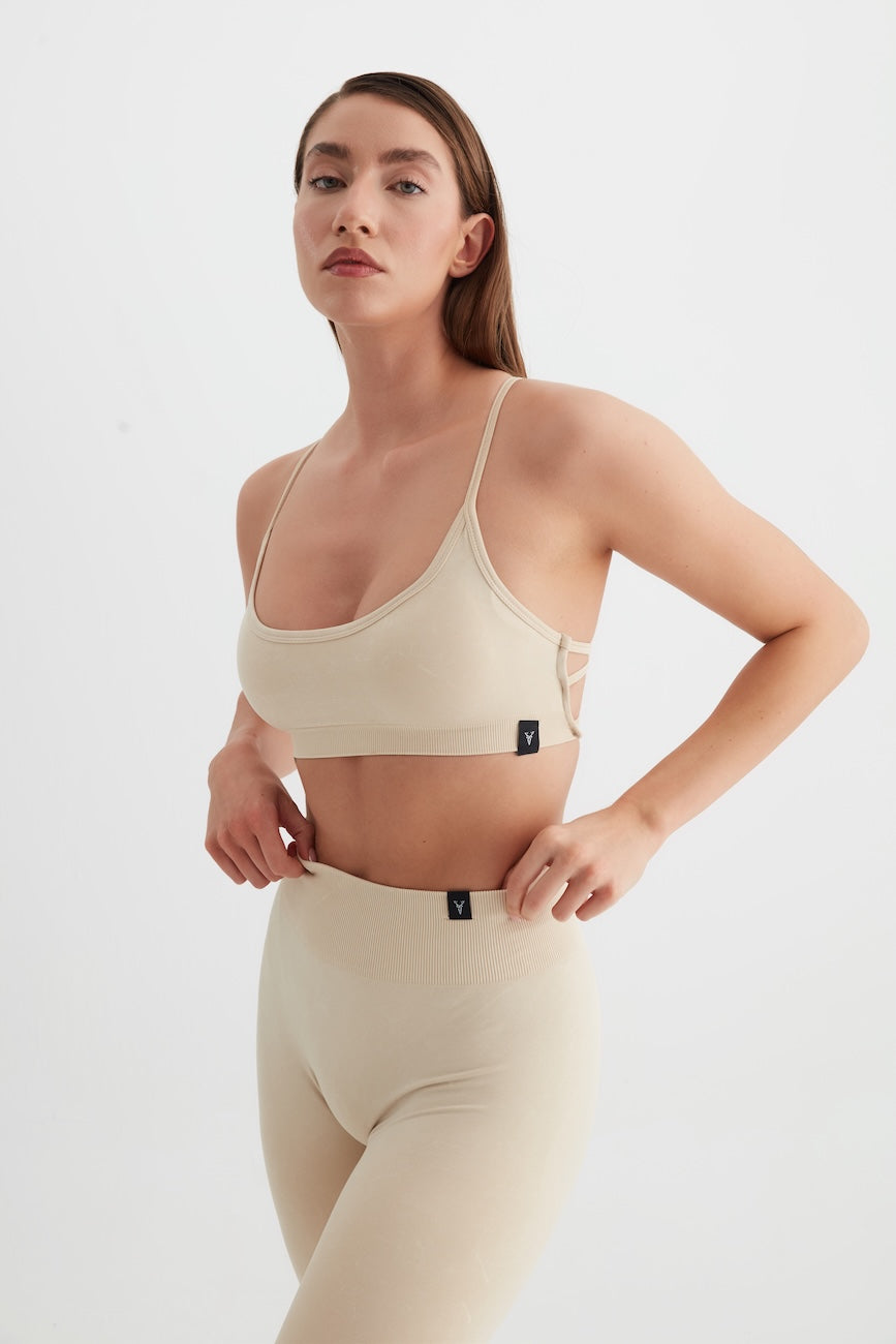 Glowfit Askılı Sırt Detaylı Bra Asit Bej