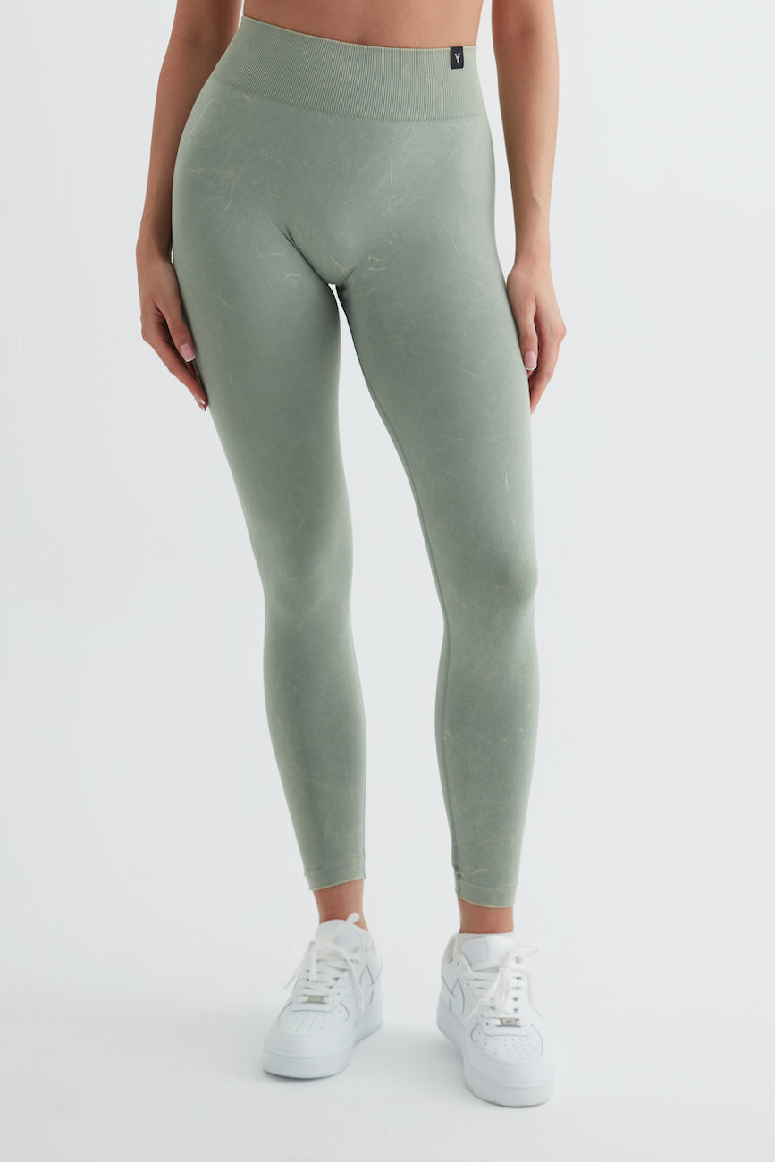 Glowfit Yüksek Bel Toparlayıcı Spor Tayt Asit Yeşil