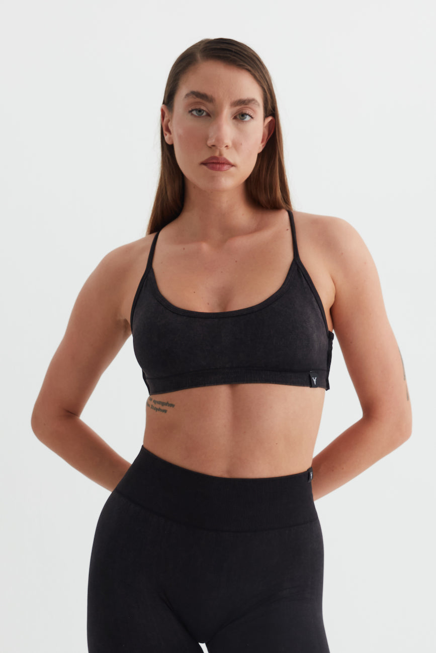 Glowfit Askılı Sırt Detaylı Bra Asit Siyah