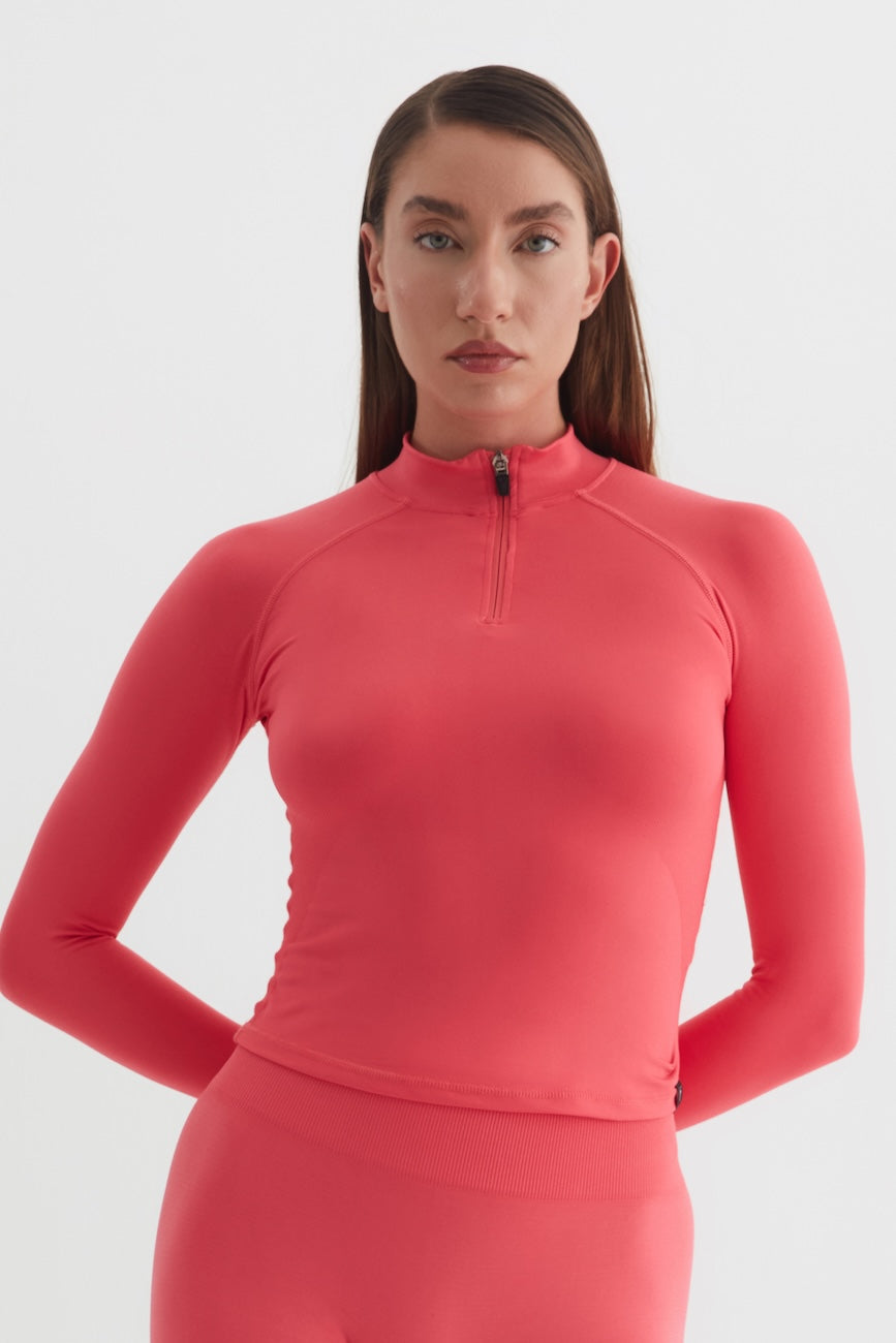 Vistara Uzun Kollu Yarım Fermuarlı Spor Üst Fuşya