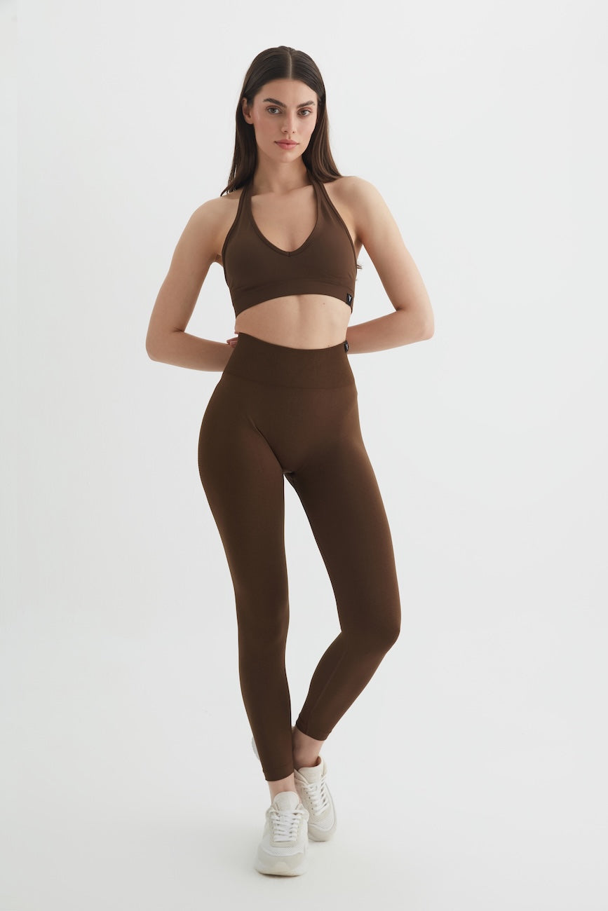 Form Selülit Gizleyici Yüksek Bel Seamless Tayt Kahve