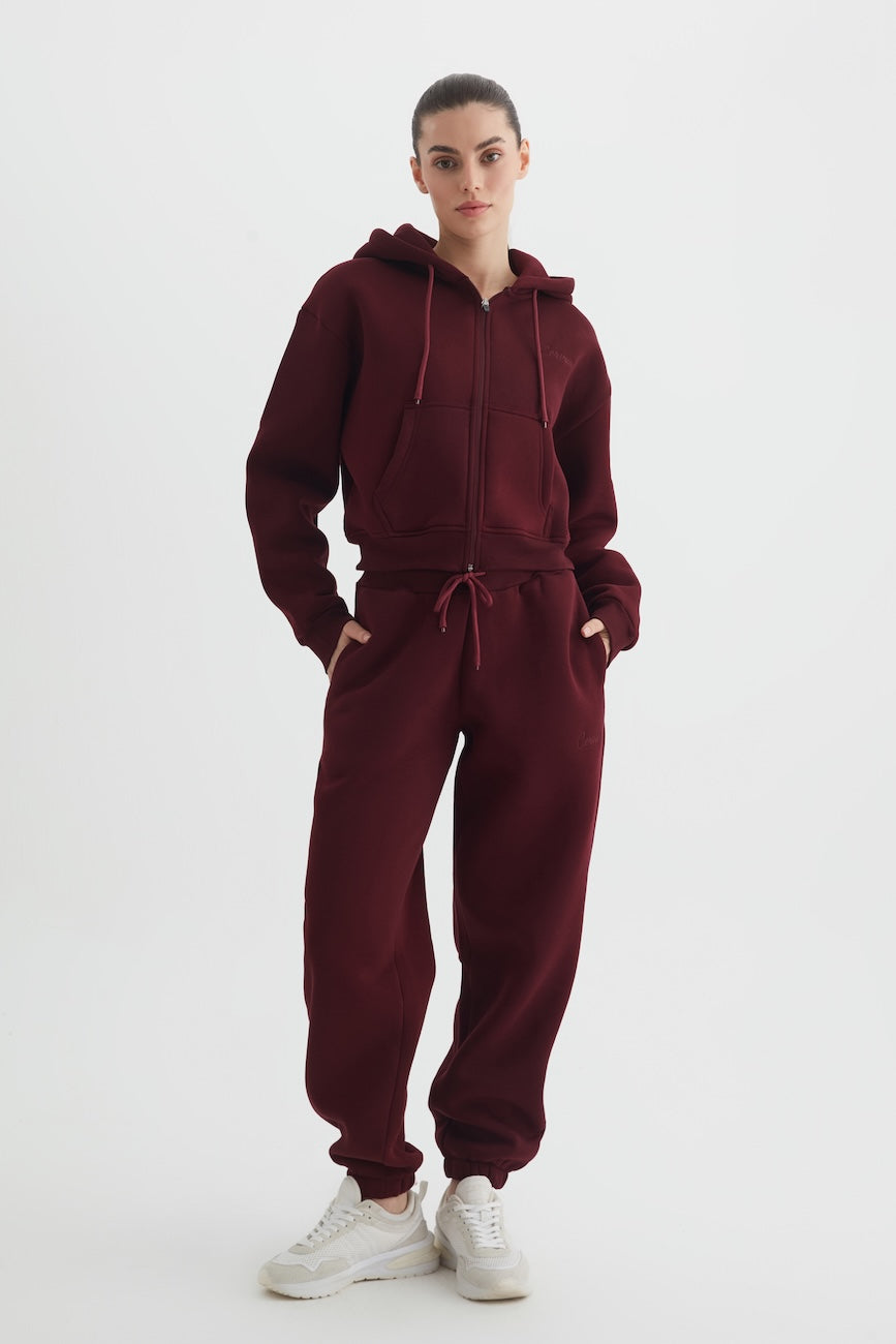 Liri Üç İplik Kapüşonlu Kadın Eşofman Takımı Bordo