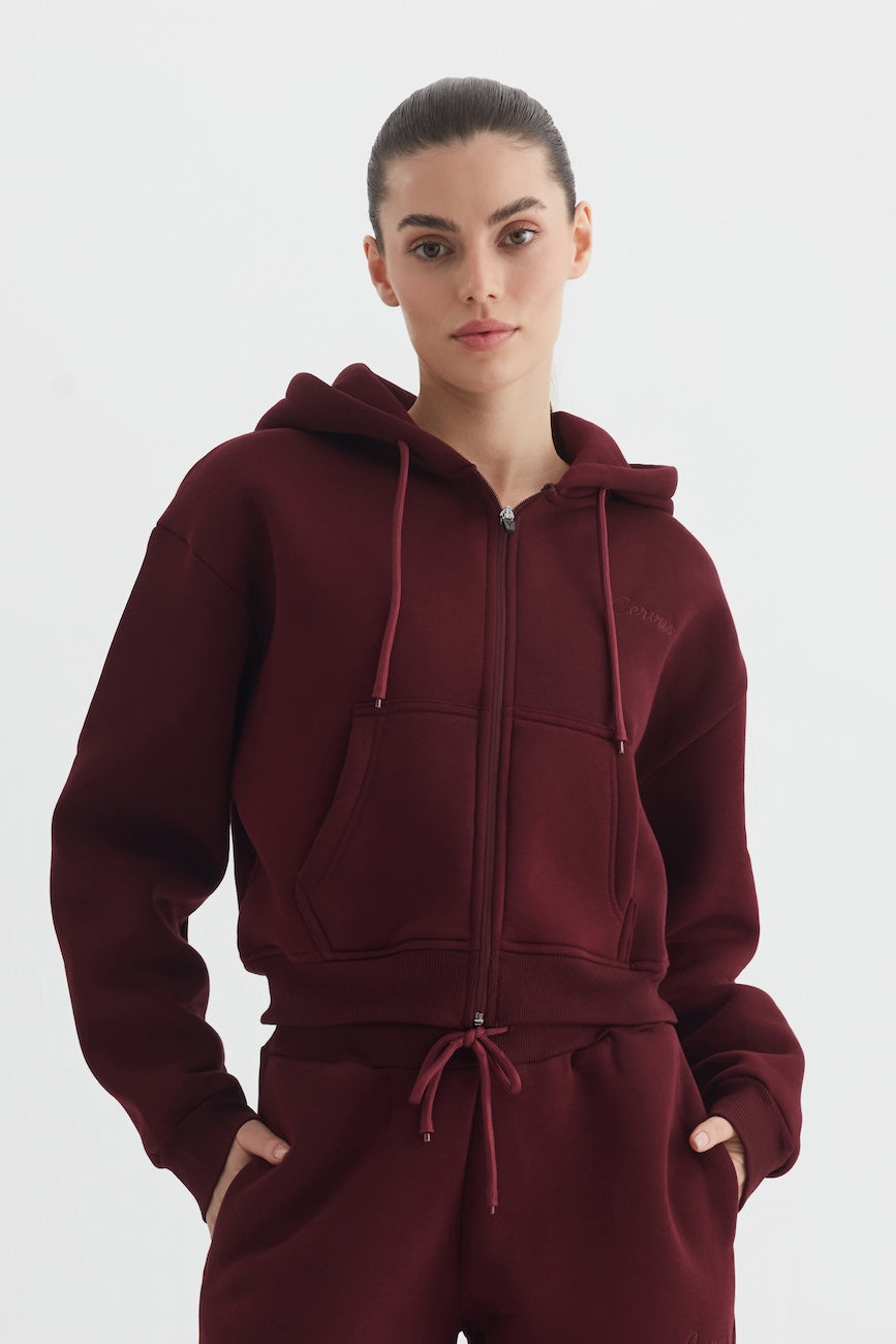 Liri Üç İplik Kapüşonlu Kadın Eşofman Takımı Bordo