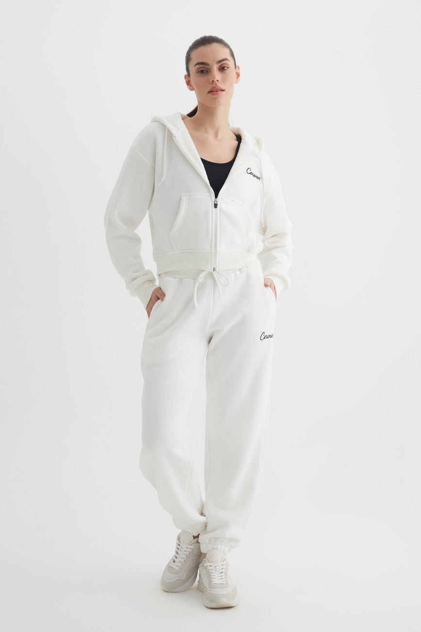 Liri Üç İplik Kapüşonlu Kadın Eşofman Takımı Ekru