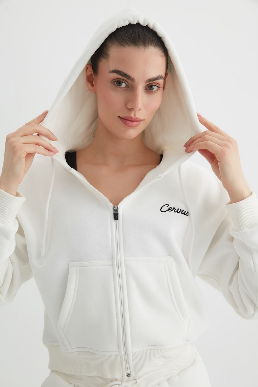 Liri Üç İplik Kapüşonlu Kadın Eşofman Takımı Ekru