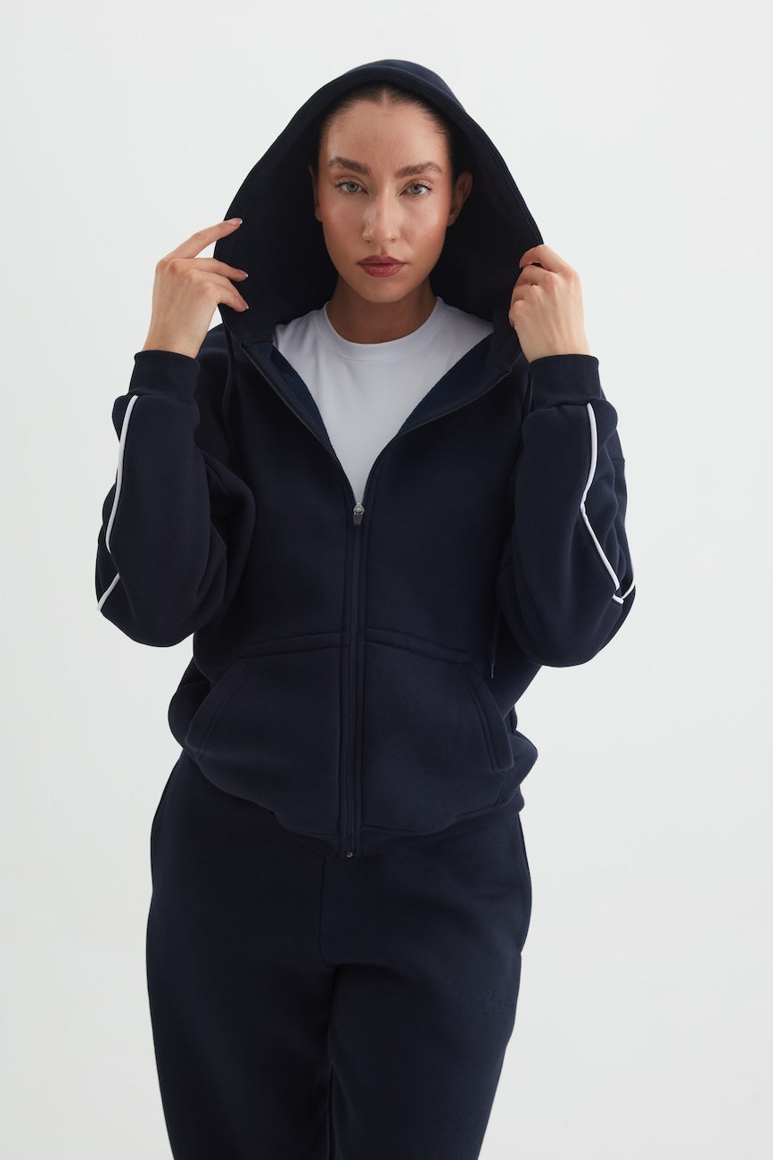 Elora Üç İplik Kapüşonlu Kadın Eşofman Takımı Lacivert