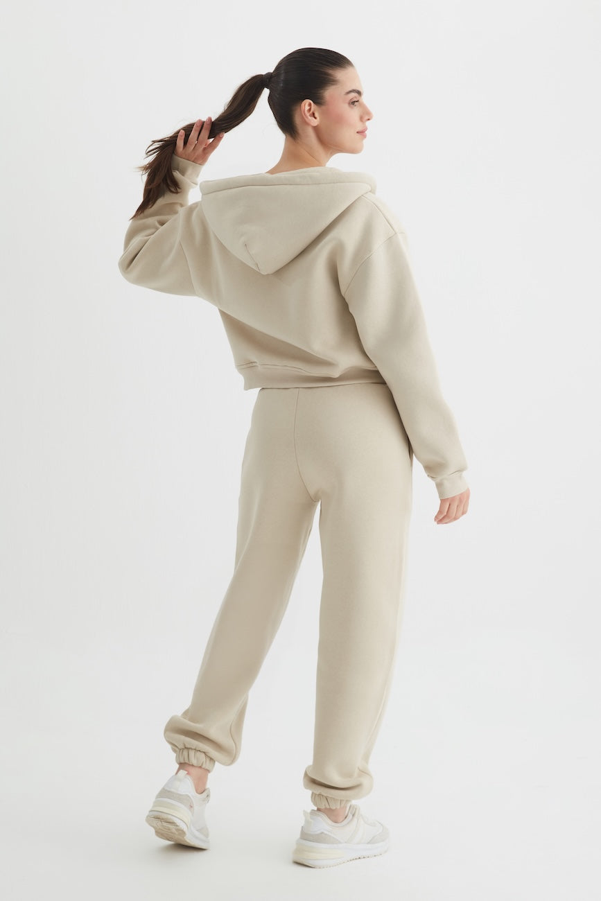 Liri Üç İplik Kapüşonlu Kadın Eşofman Takımı Bej