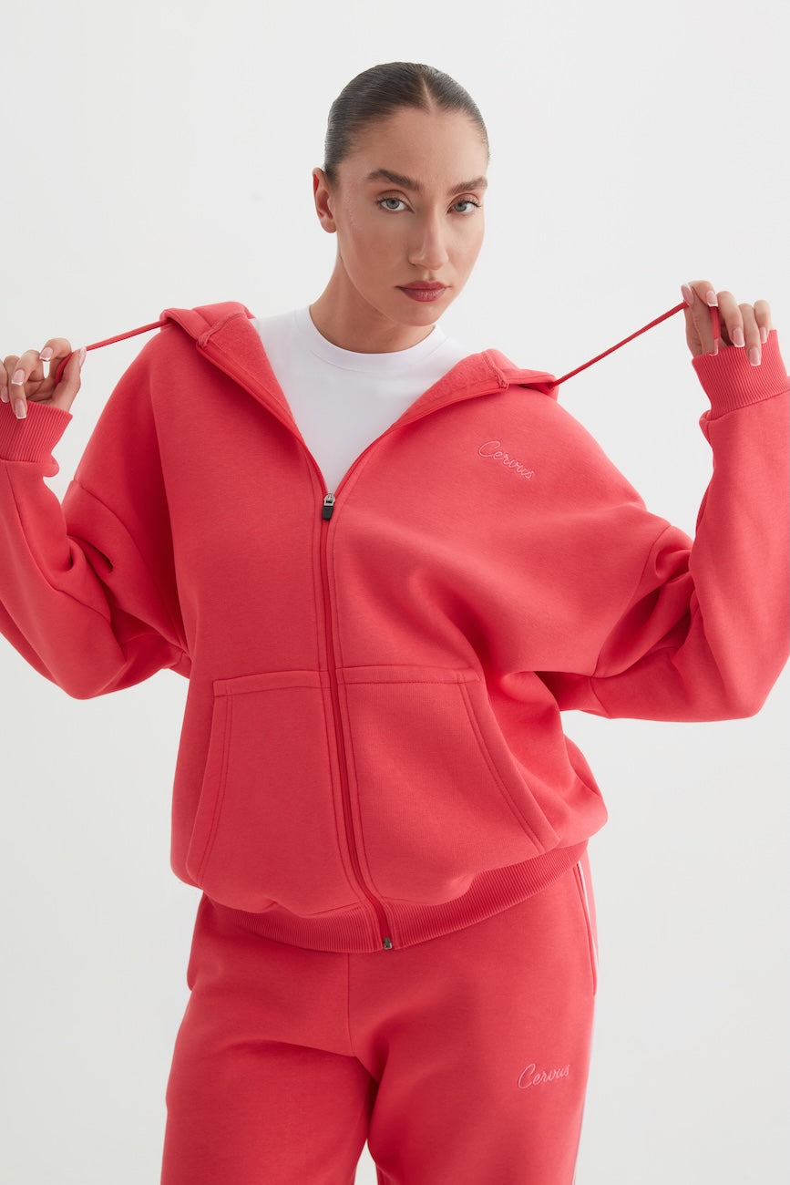 Elora Üç İplik Kapüşonlu Kadın Eşofman Takımı  Fuşya