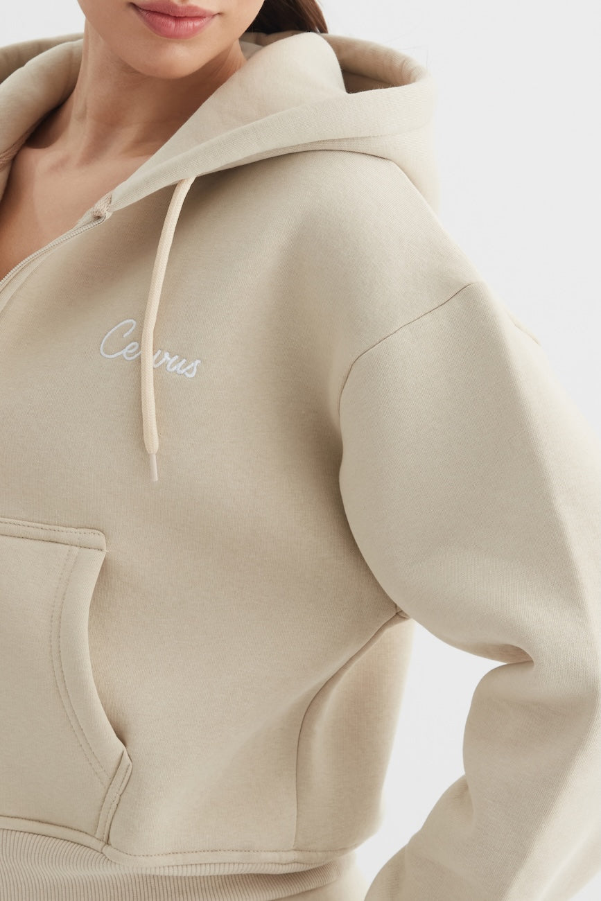 Liri Üç İplik Kapüşonlu Kadın Eşofman Takımı Bej