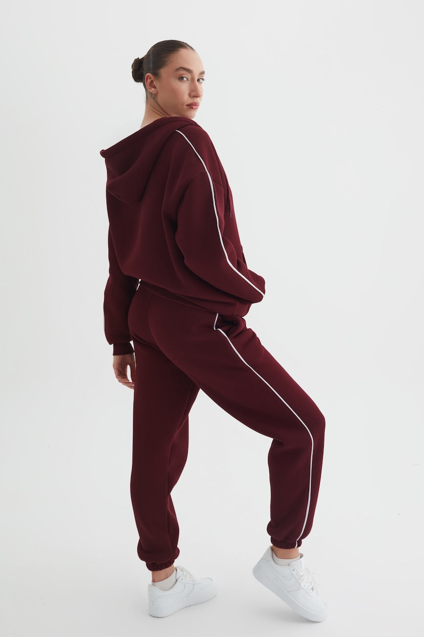 Elora Üç İplik Kapüşonlu Kadın Eşofman Takımı  Bordo