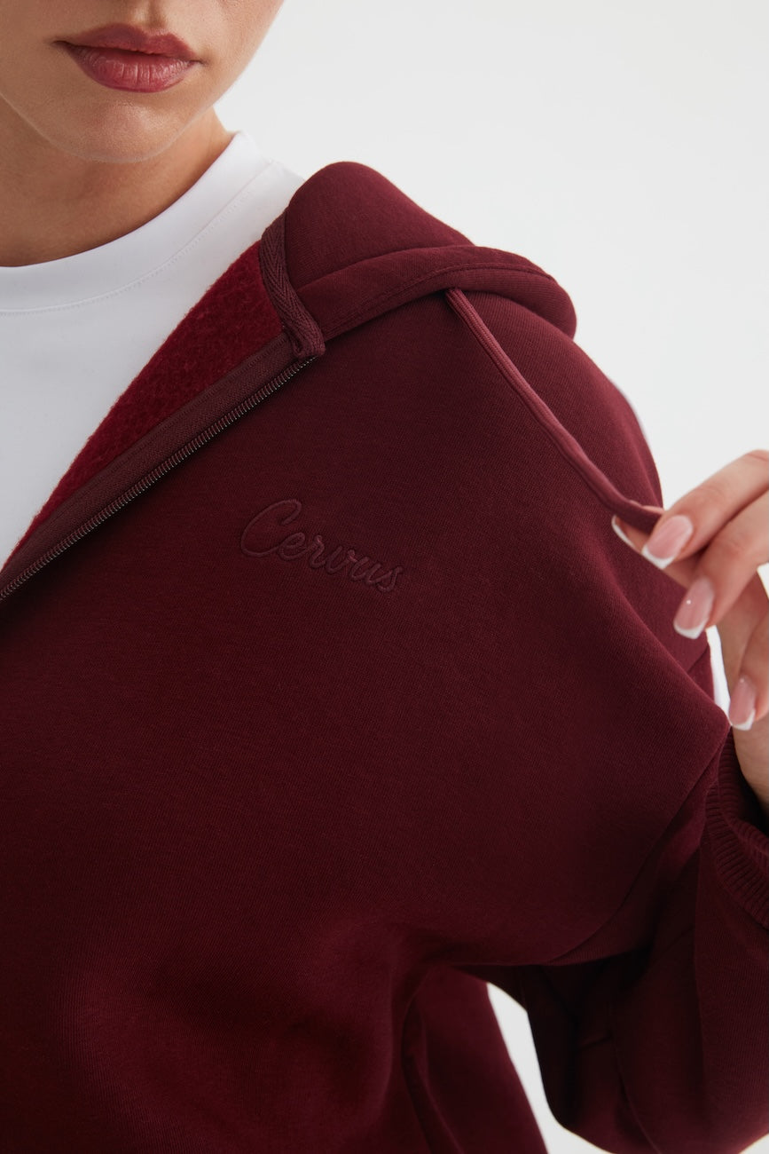 Elora Üç İplik Kapüşonlu Kadın Eşofman Takımı  Bordo
