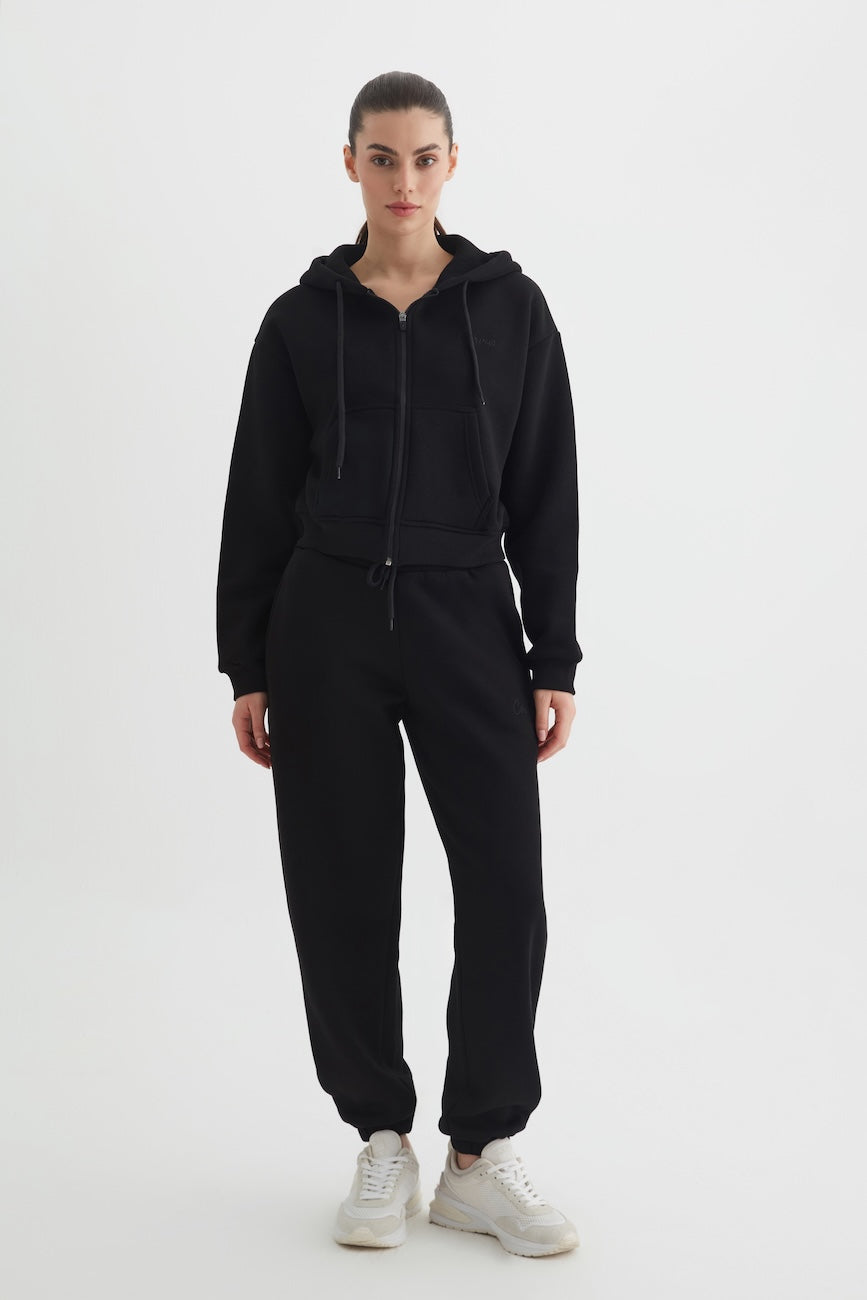 Liri Üç İplik Kapüşonlu Kadın Eşofman Takımı Siyah