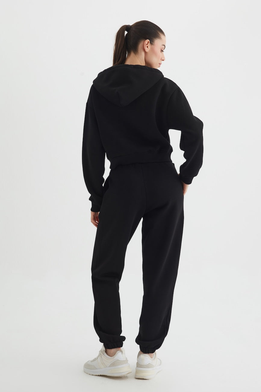 Liri Üç İplik Kapüşonlu Kadın Eşofman Takımı Siyah