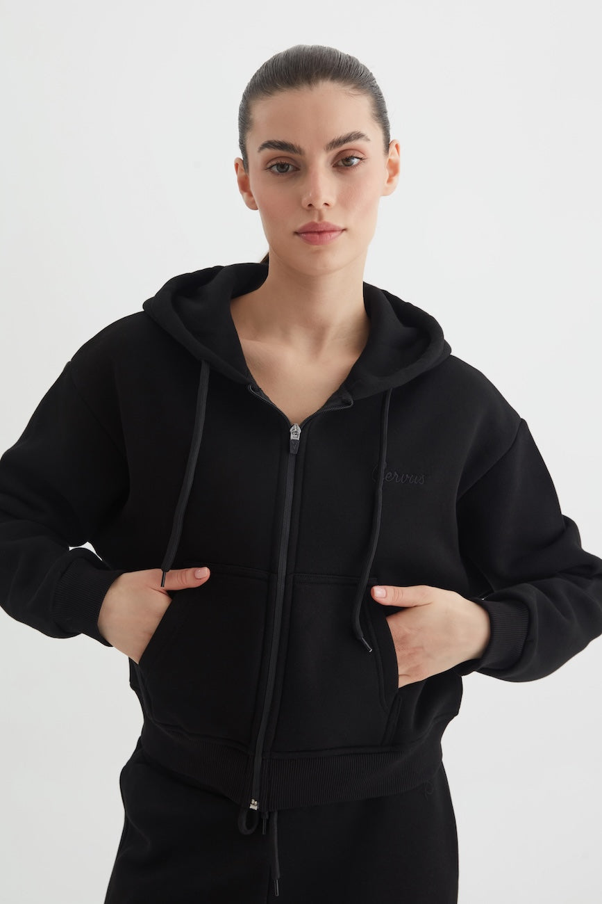 Liri Üç İplik Kapüşonlu Kadın Eşofman Takımı Siyah