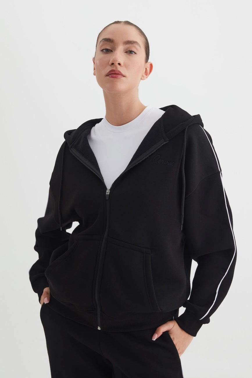 Elora Üç İplik Kapüşonlu Kadın Eşofman Takımı  Siyah