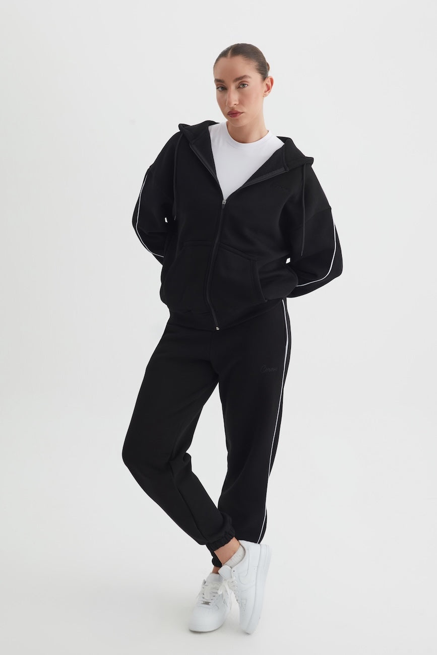 Elora Üç İplik Kapüşonlu Kadın Eşofman Takımı  Siyah