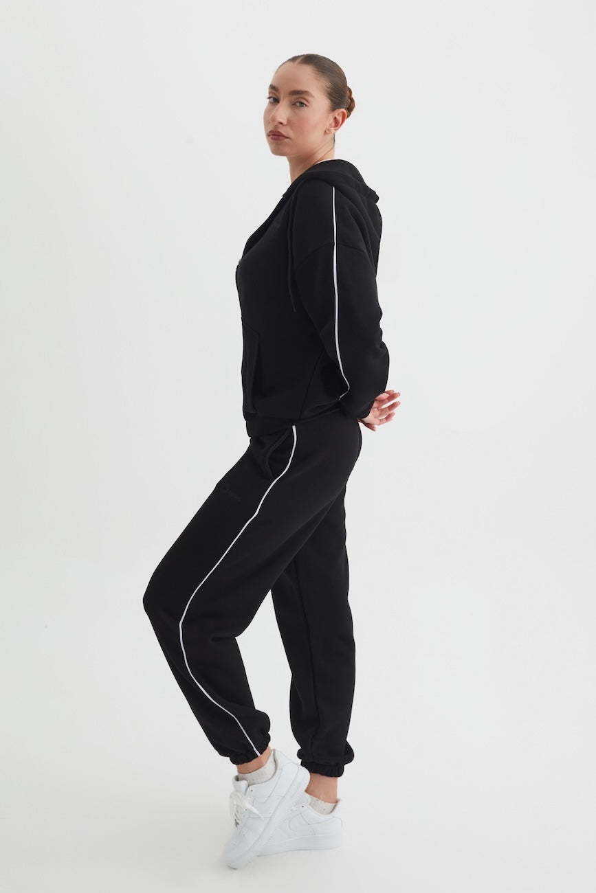 Elora Üç İplik Kapüşonlu Kadın Eşofman Takımı  Siyah