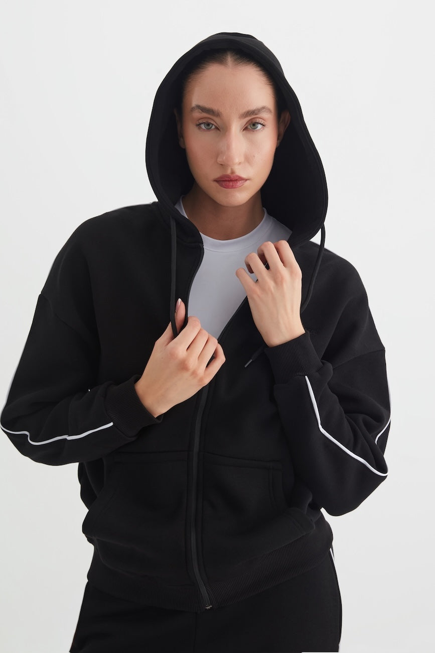 Elora Üç İplik Kapüşonlu Kadın Eşofman Takımı  Siyah